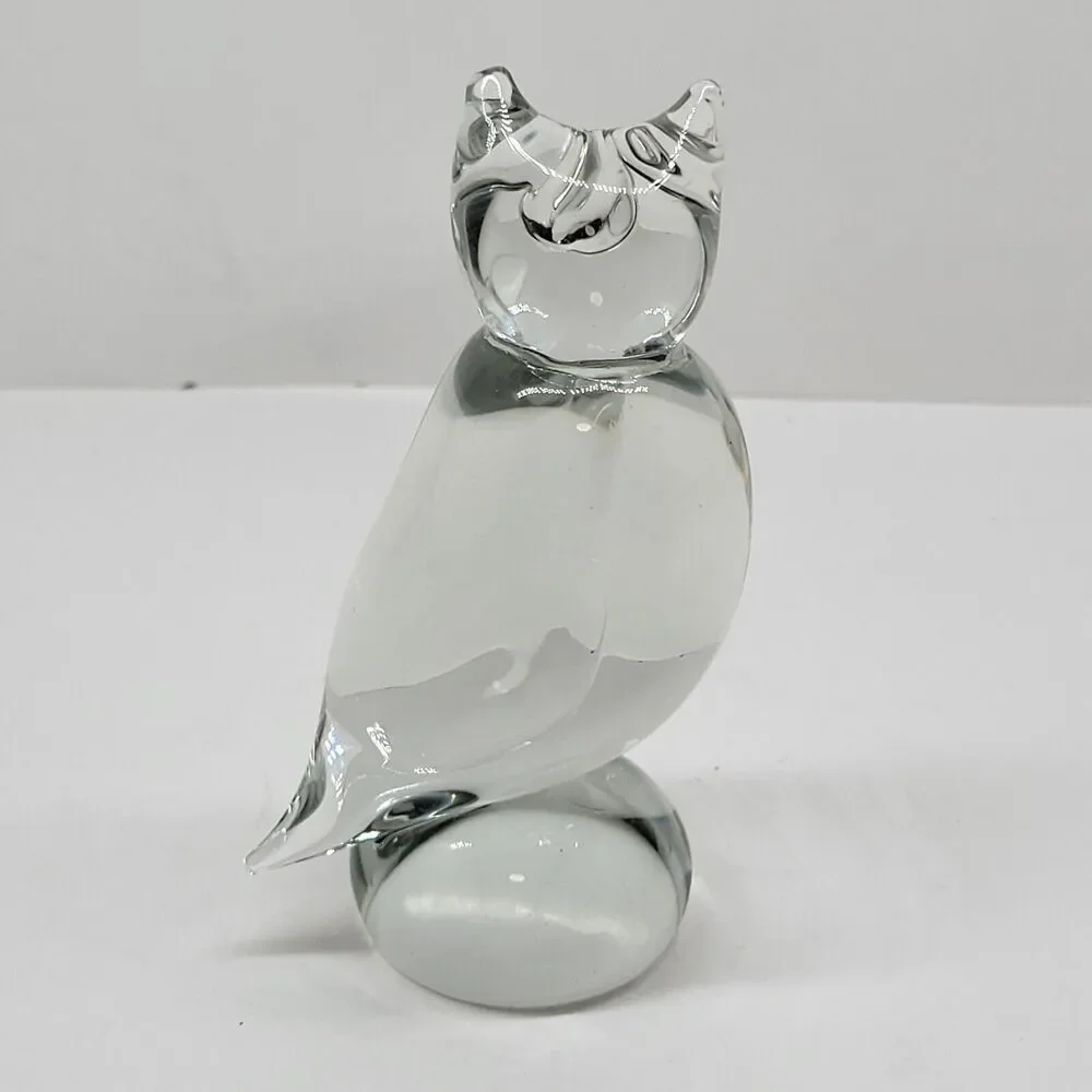Owl Figurine Clear Glass Paperweight